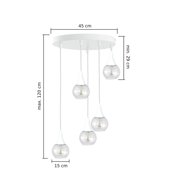 Lacrima Cluster Pendant Ceiling Light White Transparent Glass Shade 5x E27-2