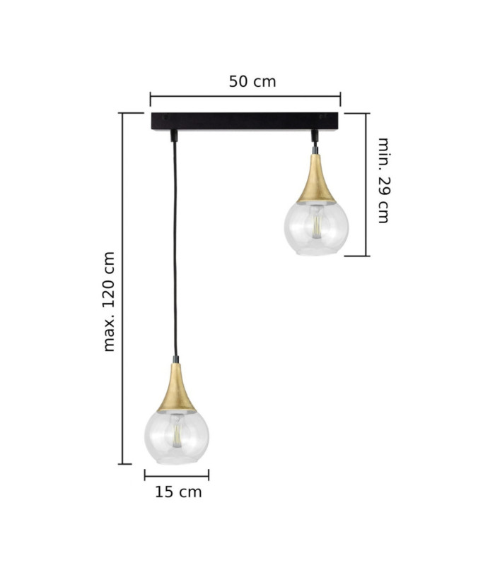 Lacrima Bar Pendant Ceiling Light Black Gold Transparent Glass Shade 2x E27-2