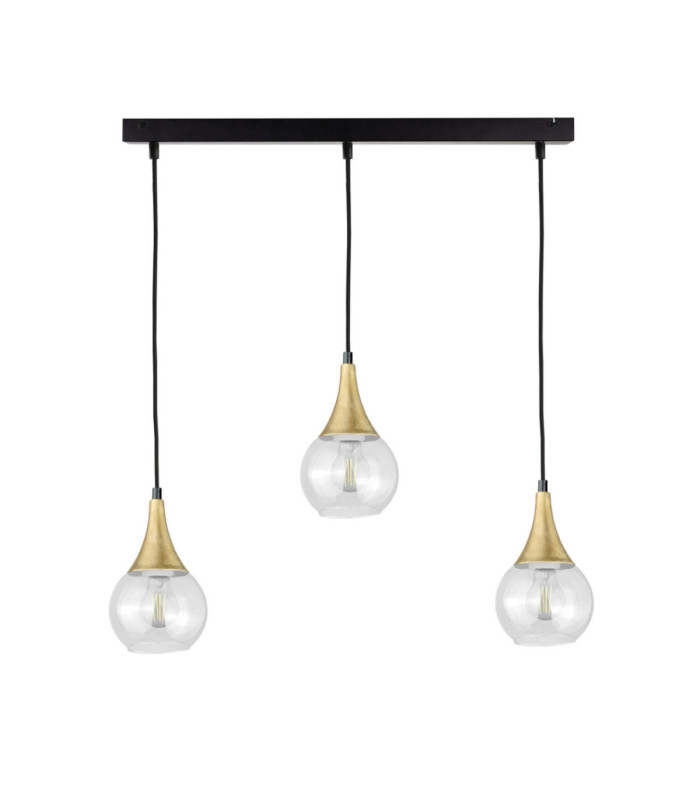 Lacrima Bar Pendant Ceiling Light Black Gold Transparent Glass Shade 3x E27-1