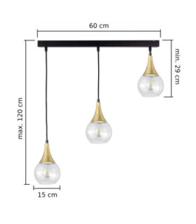 Lacrima Bar Pendant Ceiling Light Black Gold Transparent Glass Shade 3x E27-2