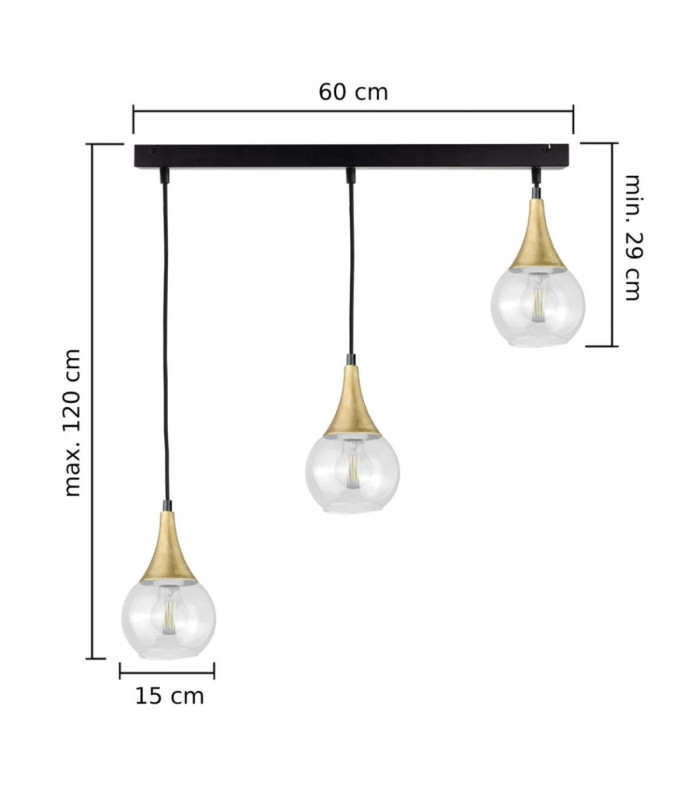 Lacrima Bar Pendant Ceiling Light Black Gold Transparent Glass Shade 3x E27-2