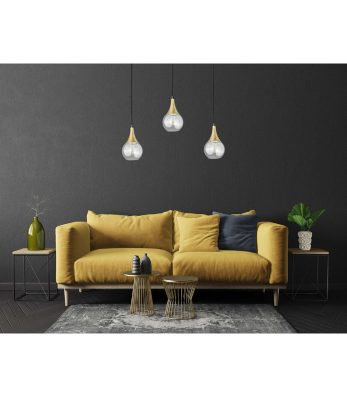 Lacrima Bar Pendant Ceiling Light Black Gold Transparent Glass Shade 3x E27-3