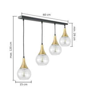 Lacrima Bar Pendant Ceiling Light Black Gold Transparent Glass Shade 4x E27-2