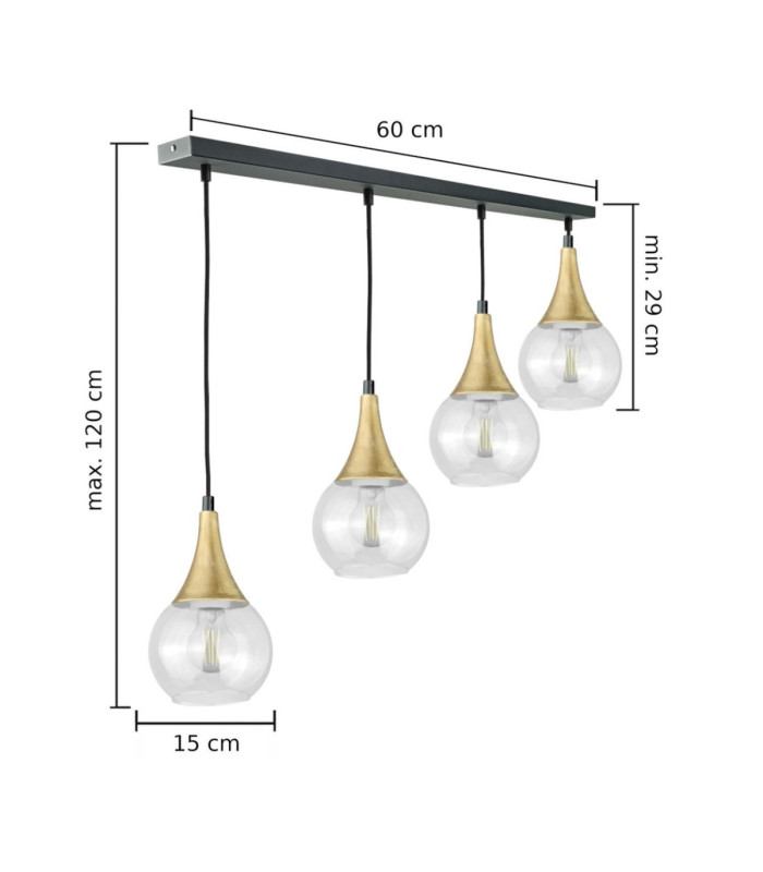 Lacrima Bar Pendant Ceiling Light Black Gold Transparent Glass Shade 4x E27-2