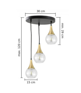 Lacrima Cluster Pendant Ceiling Light Black Gold Transparent Glass Shade 3x E27-2