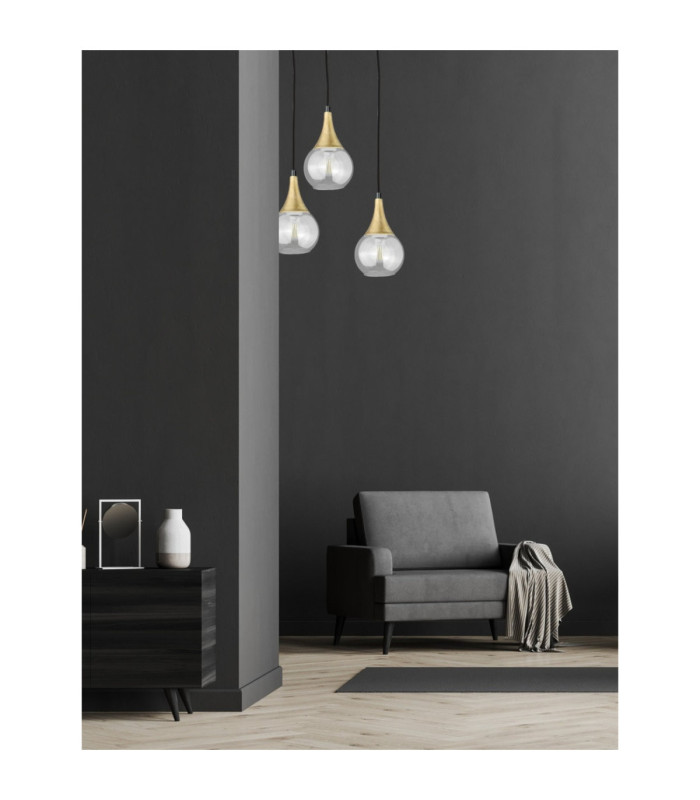 Lacrima Cluster Pendant Ceiling Light Black Gold Transparent Glass Shade 3x E27-3