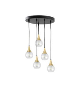 Lacrima Cluster Pendant Ceiling Light Black Gold Transparent Glass Shade 5x E27-1