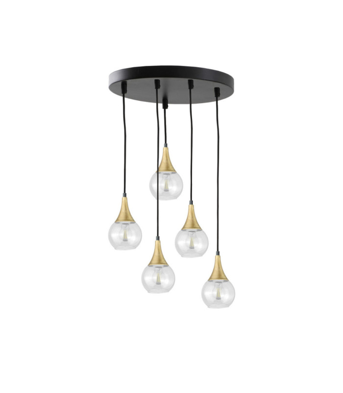 Lacrima Cluster Pendant Ceiling Light Black Gold Transparent Glass Shade 5x E27-1