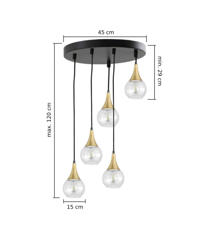Lacrima Cluster Pendant Ceiling Light Black Gold Transparent Glass Shade 5x E27-2