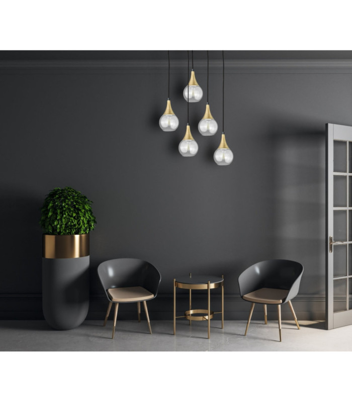Lacrima Cluster Pendant Ceiling Light Black Gold Transparent Glass Shade 5x E27-3