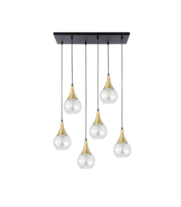 Lacrima Cluster Pendant Ceiling Light Black Gold Transparent Glass Shade 6x E27-1
