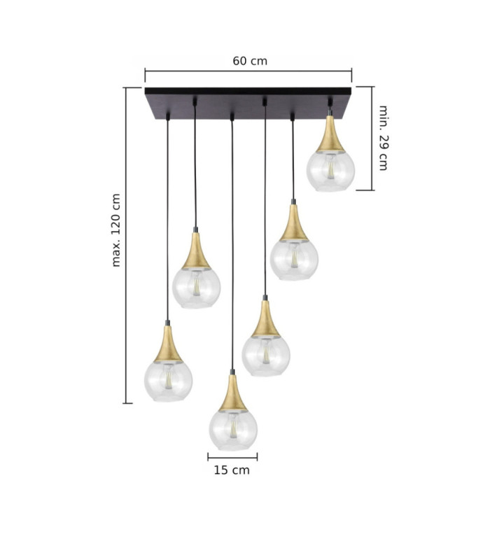 Lacrima Cluster Pendant Ceiling Light Black Gold Transparent Glass Shade 6x E27-2