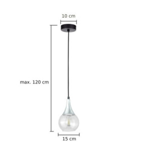 Lacrima Slim Pendant Ceiling Light Black Silver Transparent Glass Shade 1x E27-2