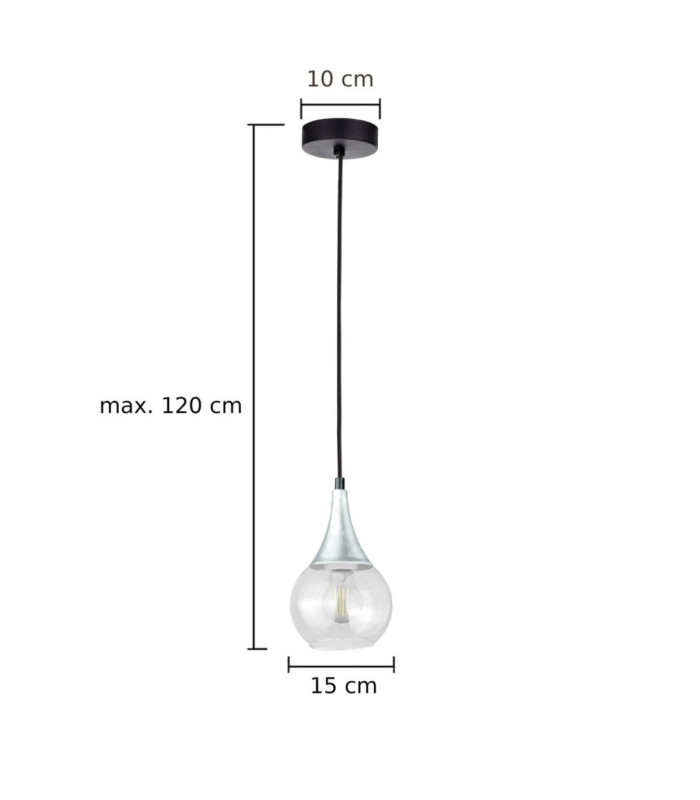 Lacrima Slim Pendant Ceiling Light Black Silver Transparent Glass Shade 1x E27-2