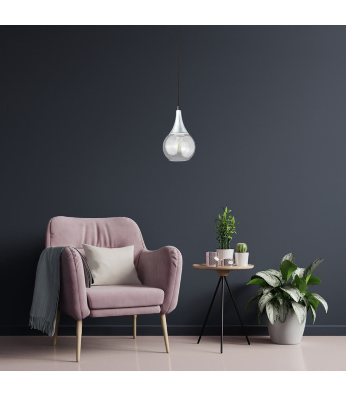 Lacrima Slim Pendant Ceiling Light Black Silver Transparent Glass Shade 1x E27-3