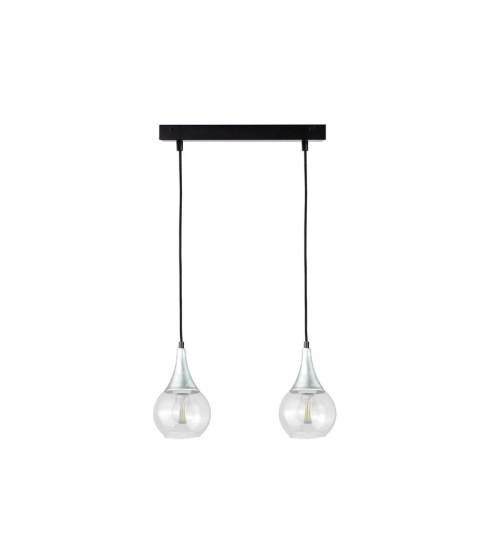 Lacrima Bar Pendant Ceiling Light Black Silver Transparent Glass Shade 2x E27-1