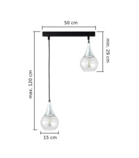 Lacrima Bar Pendant Ceiling Light Black Silver Transparent Glass Shade 2x E27-2
