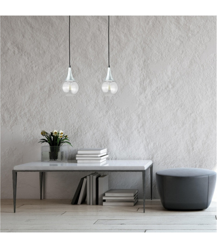 Lacrima Bar Pendant Ceiling Light Black Silver Transparent Glass Shade 2x E27-3
