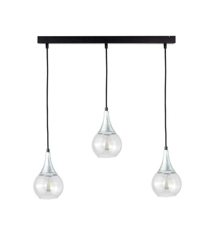 Lacrima Bar Pendant Ceiling Light Black Silver Transparent Glass Shade 3x E27-1