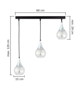 Lacrima Bar Pendant Ceiling Light Black Silver Transparent Glass Shade 3x E27-2