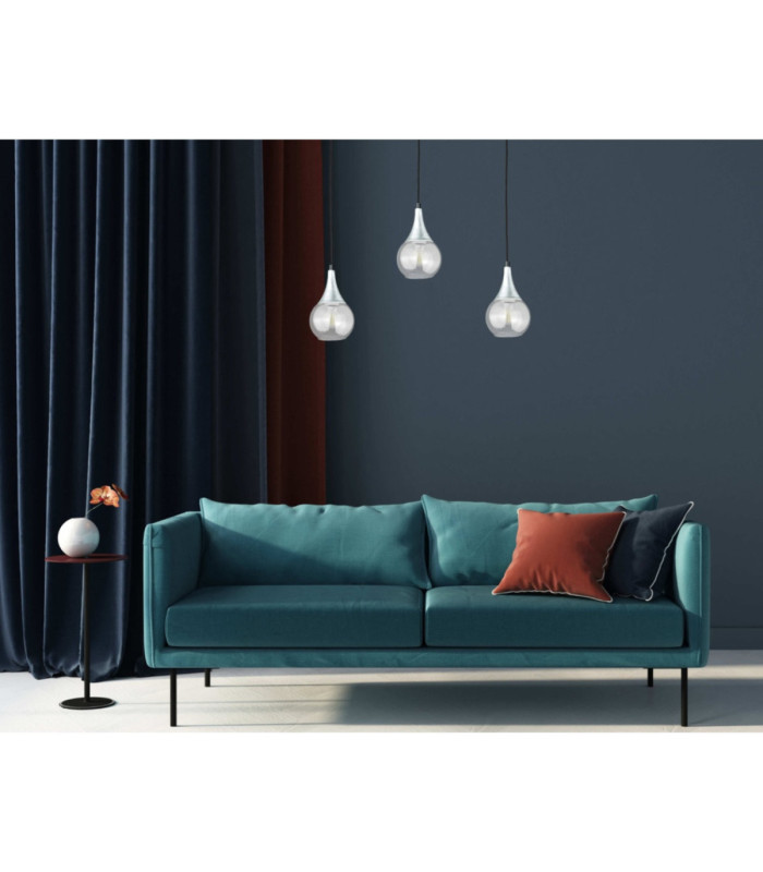 Lacrima Bar Pendant Ceiling Light Black Silver Transparent Glass Shade 3x E27-3