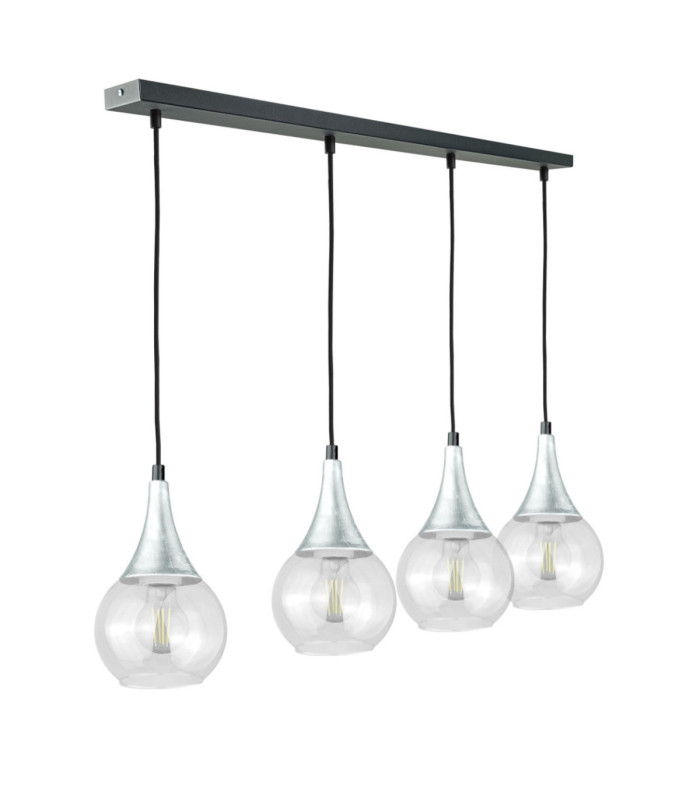 Lacrima Bar Pendant Ceiling Light Black Silver Transparent Glass Shade 4x E27-1