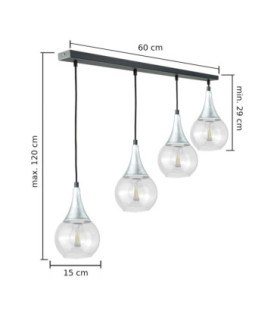 Lacrima Bar Pendant Ceiling Light Black Silver Transparent Glass Shade 4x E27-2