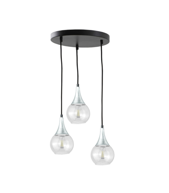 Lacrima Cluster Pendant Ceiling Light Black Silver Transparent Glass Shade 3x E27-1