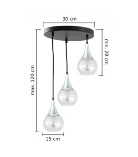 Lacrima Cluster Pendant Ceiling Light Black Silver Transparent Glass Shade 3x E27-2