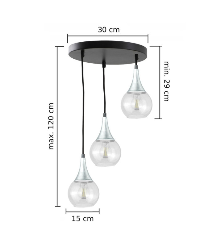 Lacrima Cluster Pendant Ceiling Light Black Silver Transparent Glass Shade 3x E27-2