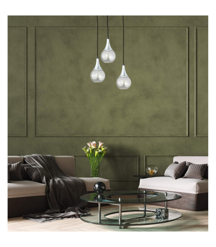 Lacrima Cluster Pendant Ceiling Light Black Silver Transparent Glass Shade 3x E27-3