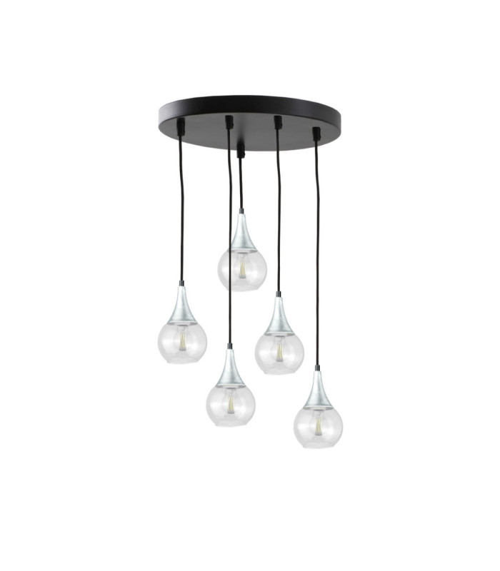 Lacrima Cluster Pendant Ceiling Light Black Silver Transparent Glass Shade 5x E27-1