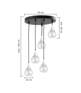 Lacrima Cluster Pendant Ceiling Light Black Silver Transparent Glass Shade 5x E27-2