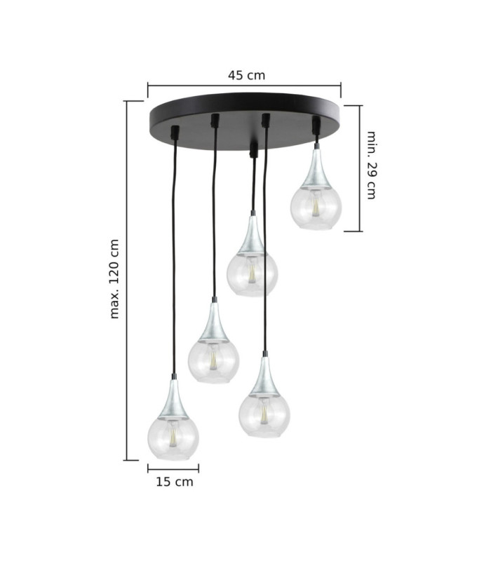 Lacrima Cluster Pendant Ceiling Light Black Silver Transparent Glass Shade 5x E27-2