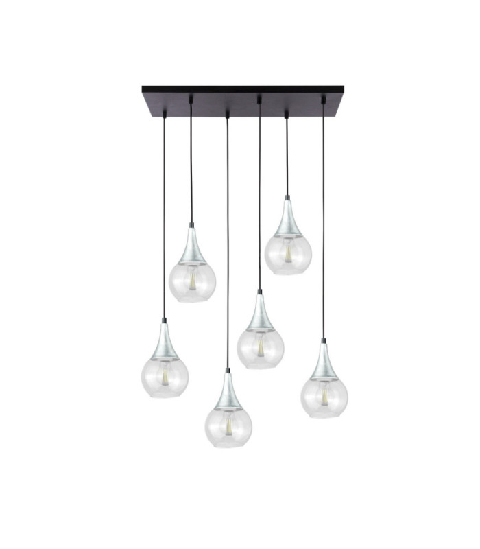 Lacrima Cluster Pendant Ceiling Light Black Silver Transparent Glass Shade 6x E27-1