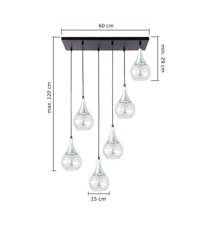 Lacrima Cluster Pendant Ceiling Light Black Silver Transparent Glass Shade 6x E27-2