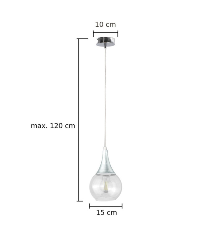 Lacrima Slim Pendant Ceiling Light Silver Transparent Glass Shade 1x E27-2