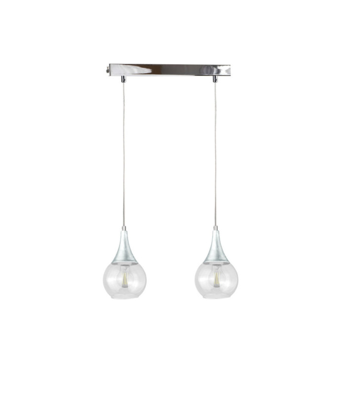 Lacrima Bar Pendant Ceiling Light Silver Transparent Glass Shade 2x E27-1