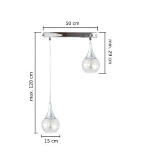 Lacrima Bar Pendant Ceiling Light Silver Transparent Glass Shade 2x E27-2