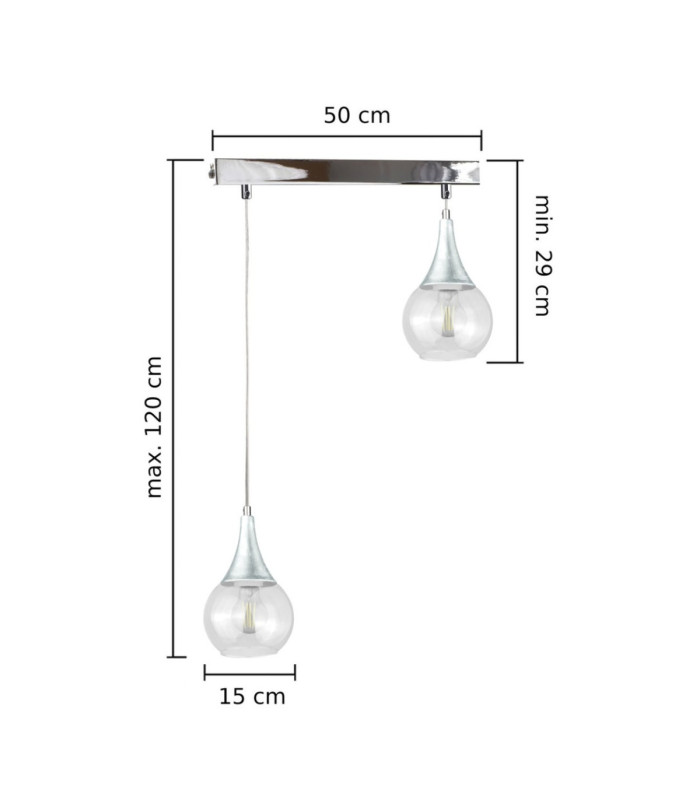 Lacrima Bar Pendant Ceiling Light Silver Transparent Glass Shade 2x E27-2