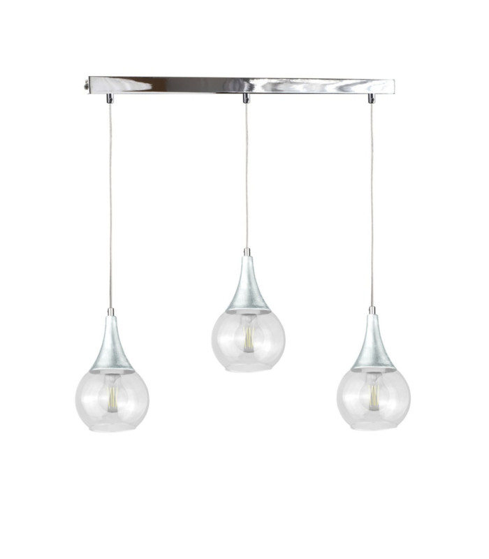Lacrima Bar Pendant Ceiling Light Silver Transparent Glass Shade 3x E27-1
