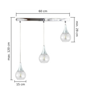 Lacrima Bar Pendant Ceiling Light Silver Transparent Glass Shade 3x E27-2