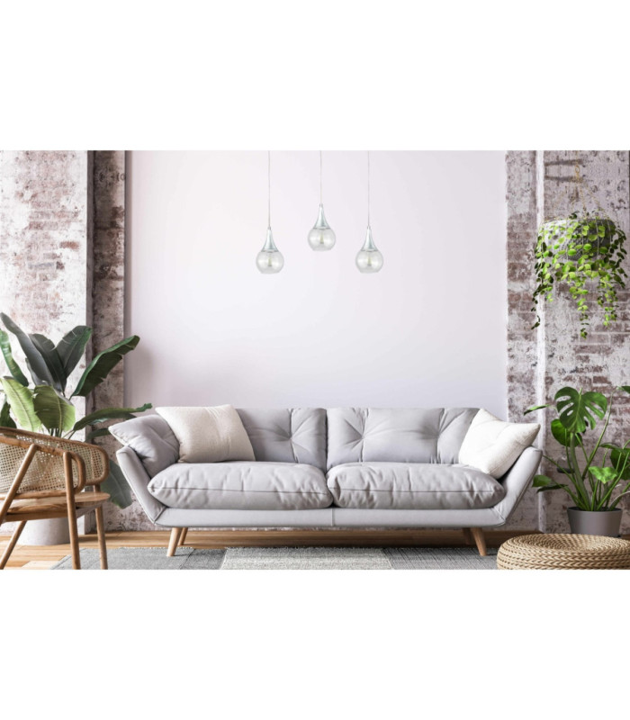 Lacrima Bar Pendant Ceiling Light Silver Transparent Glass Shade 3x E27-3