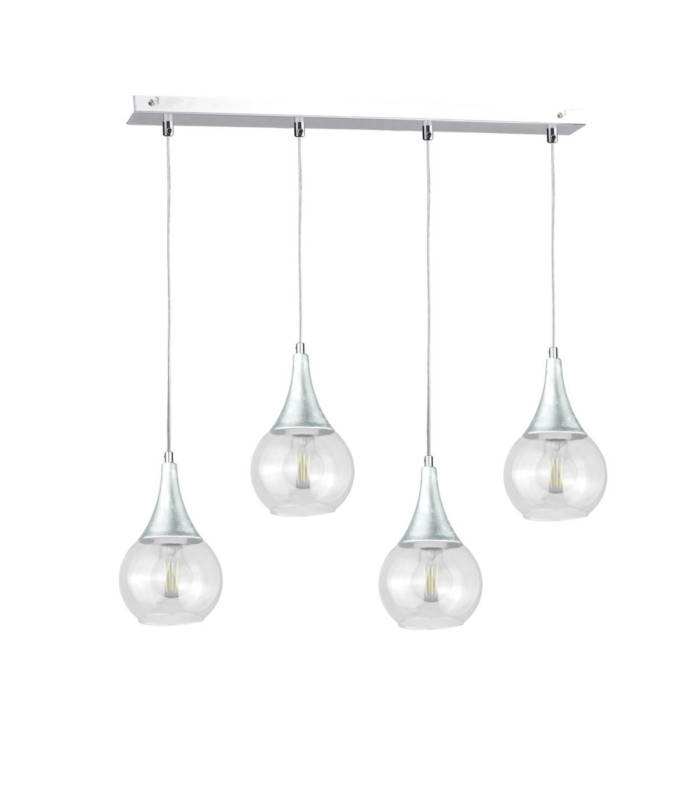 Lacrima Bar Pendant Ceiling Light Silver Transparent Glass Shade 4x E27-1