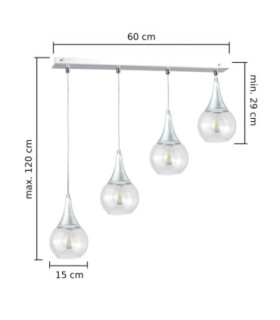 Lacrima Bar Pendant Ceiling Light Silver Transparent Glass Shade 4x E27-2