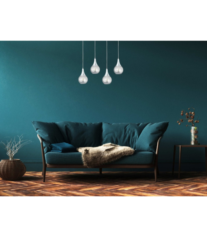 Lacrima Bar Pendant Ceiling Light Silver Transparent Glass Shade 4x E27-3