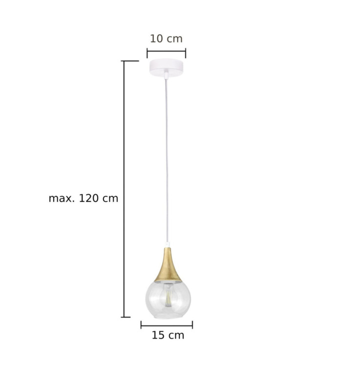 Lacrima Slim Pendant Ceiling Light White Gold Transparent Glass Shade 1x E27-2