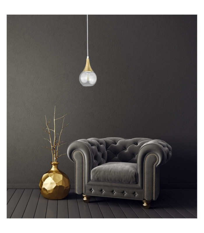 Lacrima Slim Pendant Ceiling Light White Gold Transparent Glass Shade 1x E27-3