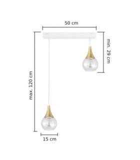 Lacrima Bar Pendant Ceiling Light White Gold Transparent Glass Shade 2x E27-2