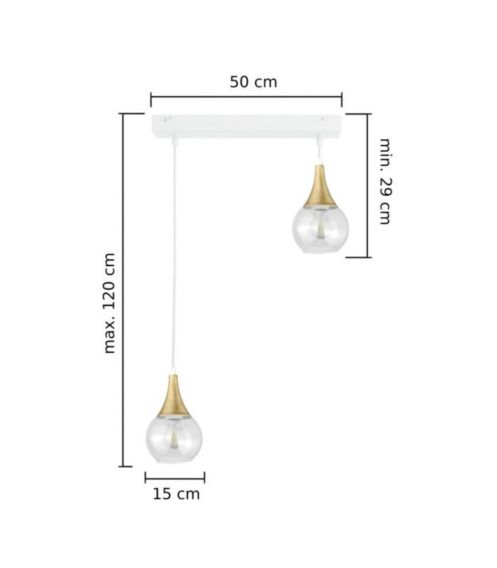 Lacrima Bar Pendant Ceiling Light White Gold Transparent Glass Shade 2x E27-2